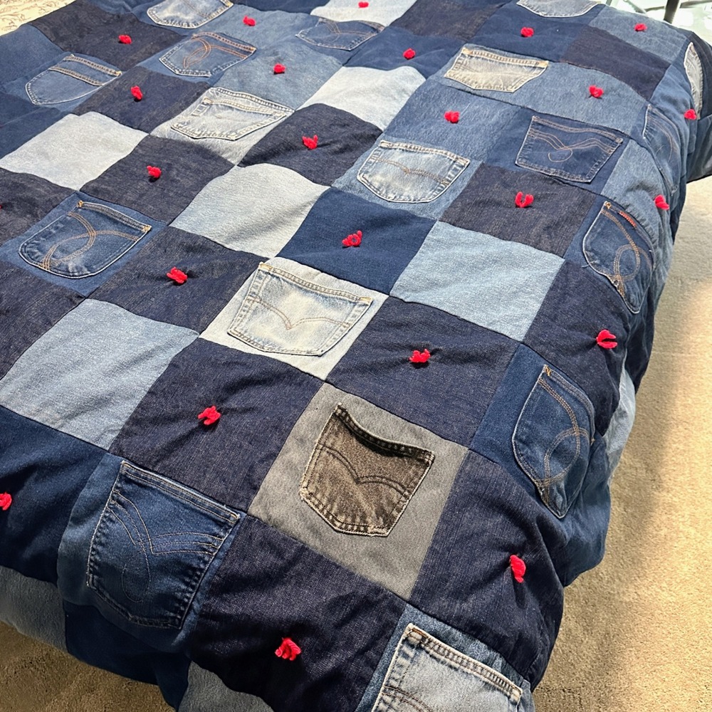 Hand made Patchwork Denim Pocket Quilt